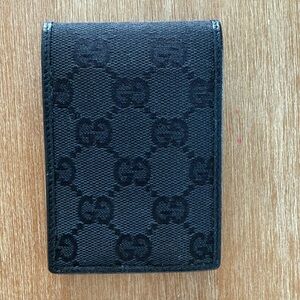 GUCCI Canvas Leather Memo Pad Holder with Pen